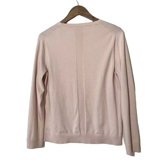 Talbot V-Neck Sweater Ribbed Center Stripe Pastel Pink Petite Large - Picture 3 of 9